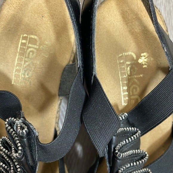 Rieker Antistress Black Leather Strappy Wedge Sandal Zipper Rosette 41 (US 9) - Picture 16 of 16